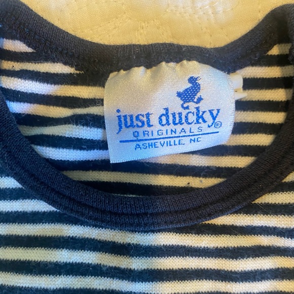 NWOT Just Ducky Navy/White Striped Unisex Onesie Size: 12M - Picture 3 of 5